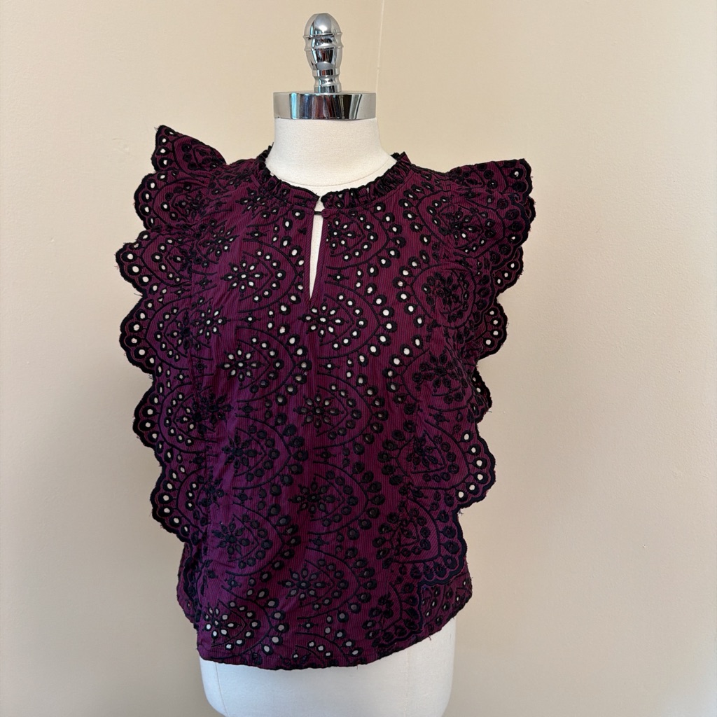 Amaryllis Purple & Navy Eyelet Ruffle Blouse L